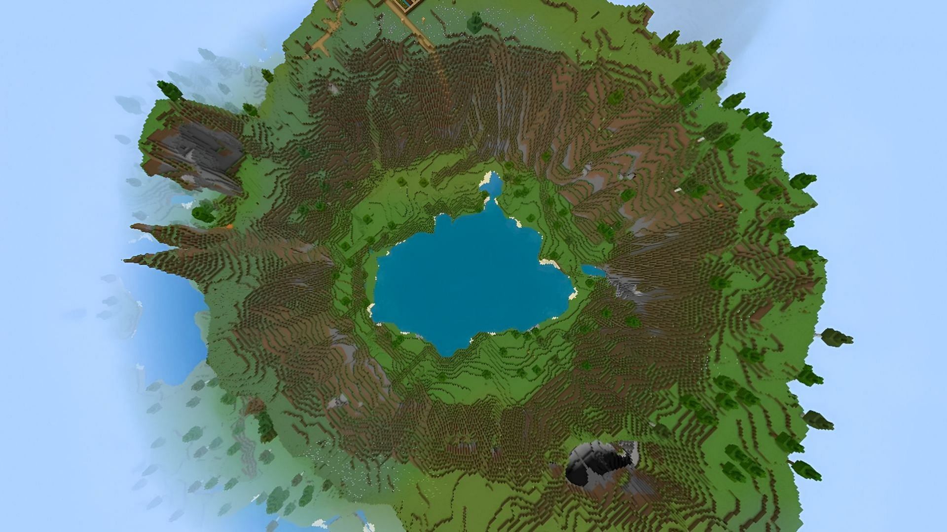 A lake like this can be the perfect centerpiece in a Minecraft city (Image via YourLocalKnight/Reddit)